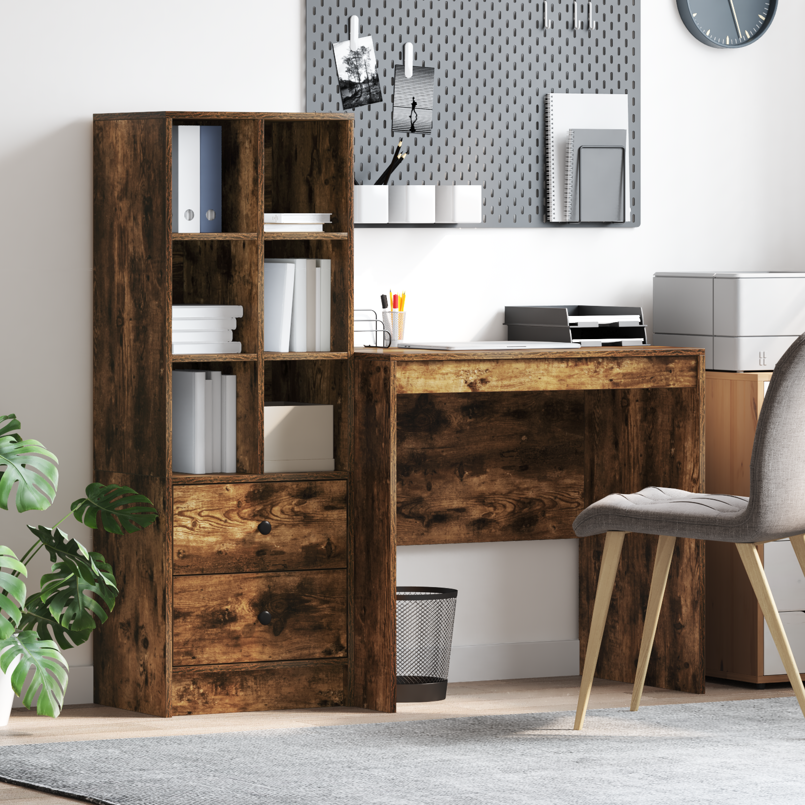Desk with Storage Smoked Oak Engineered Wood