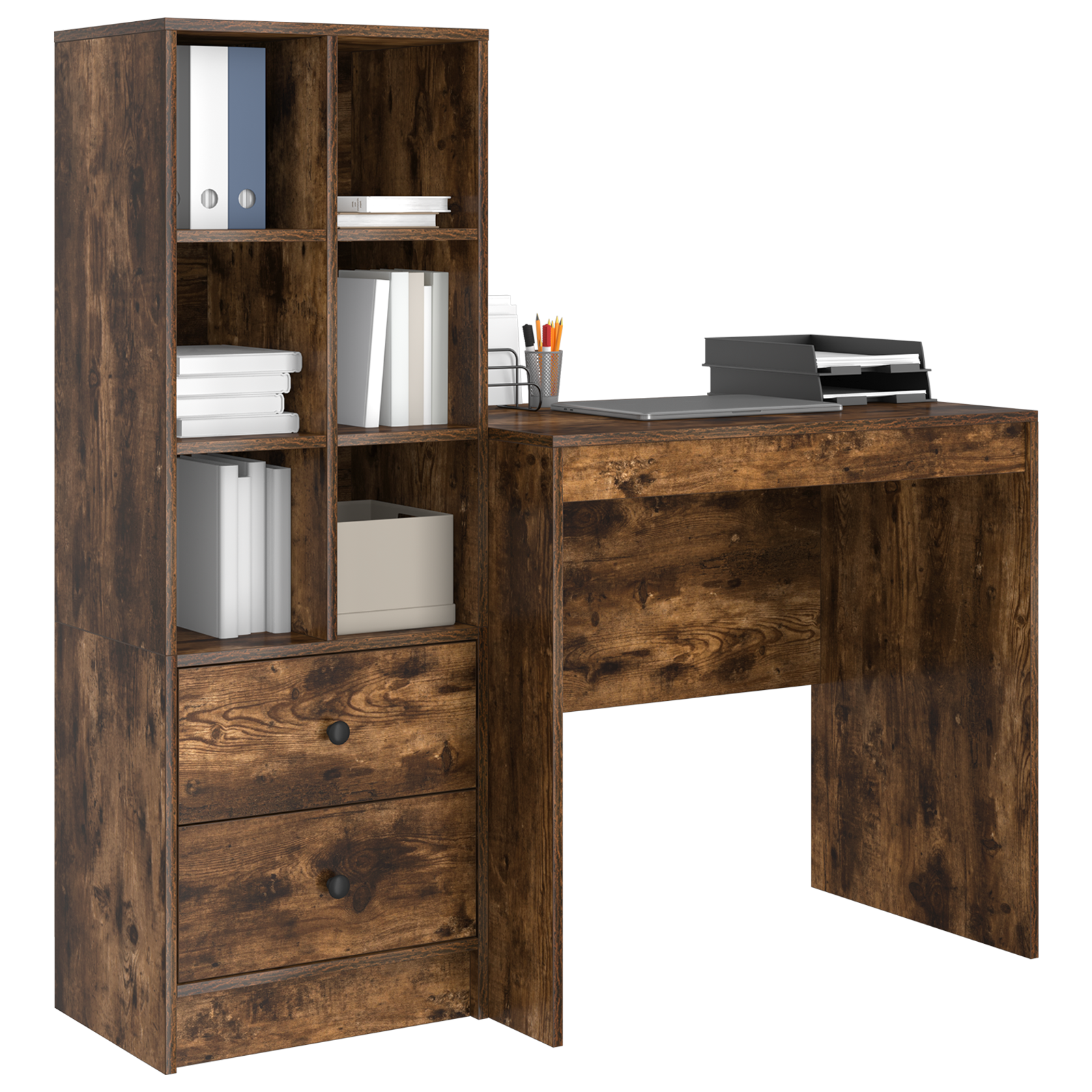 Desk with Storage Smoked Oak Engineered Wood - Image 3