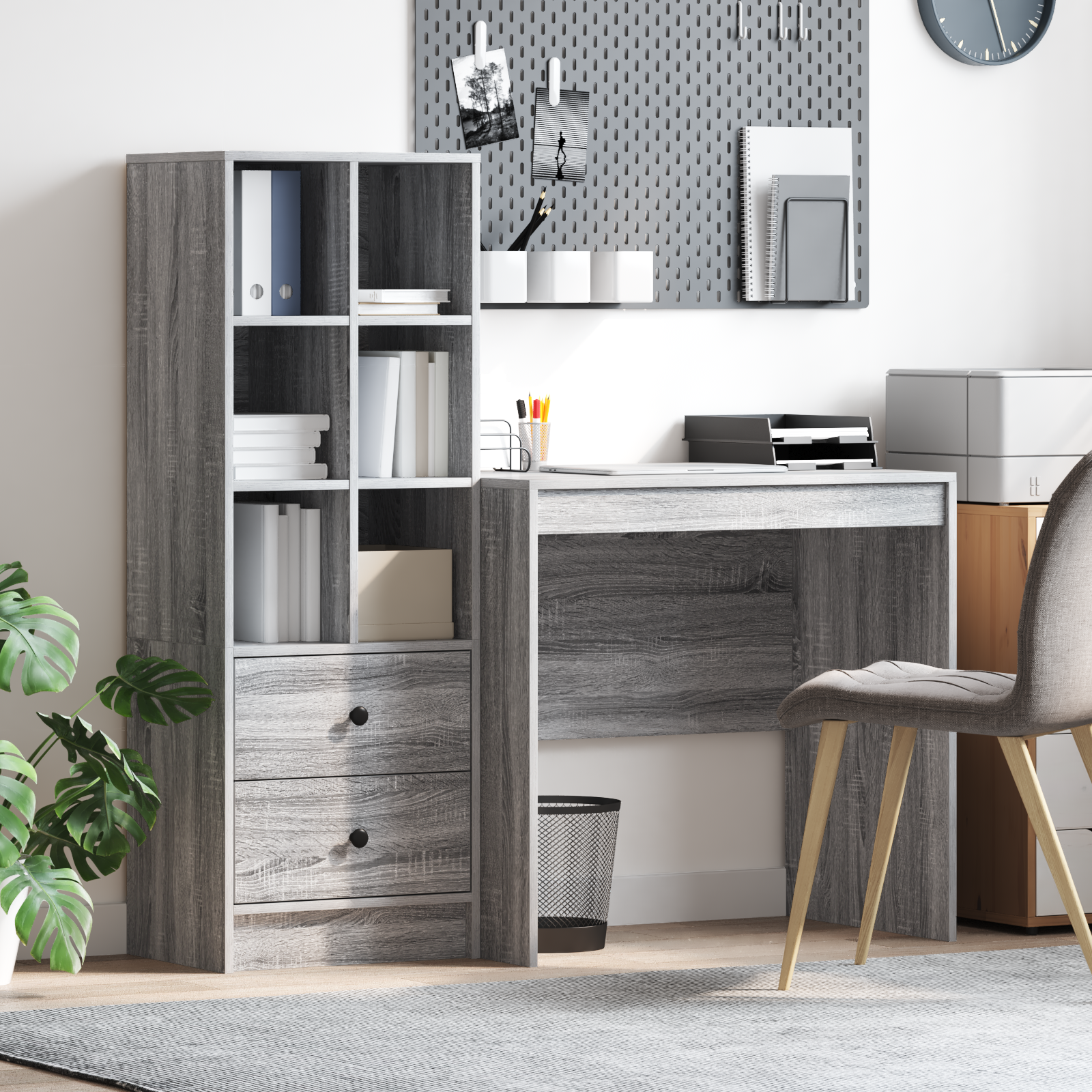 Desk with Storage Grey Sonoma Engineered Wood