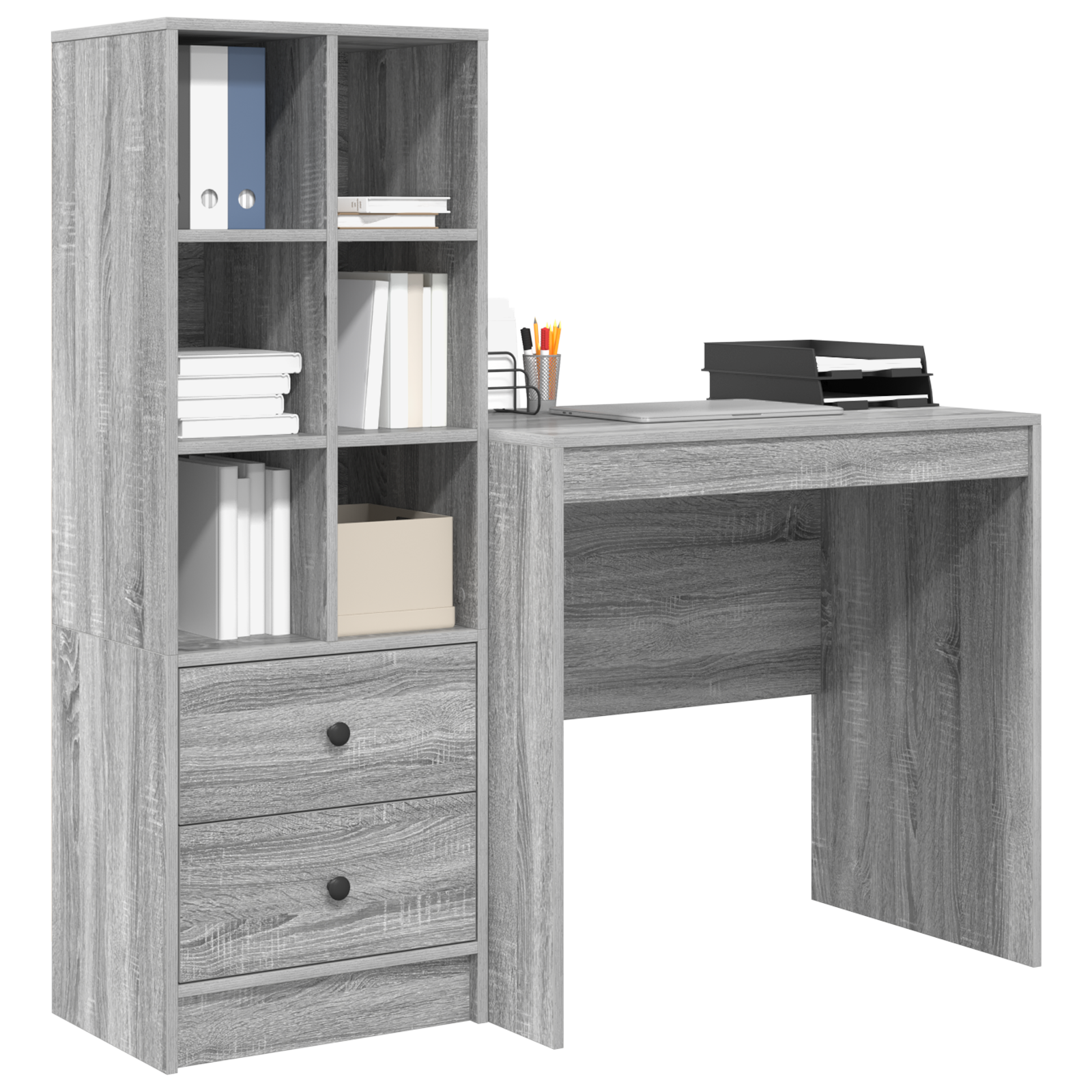 Desk with Storage Grey Sonoma Engineered Wood - Image 3