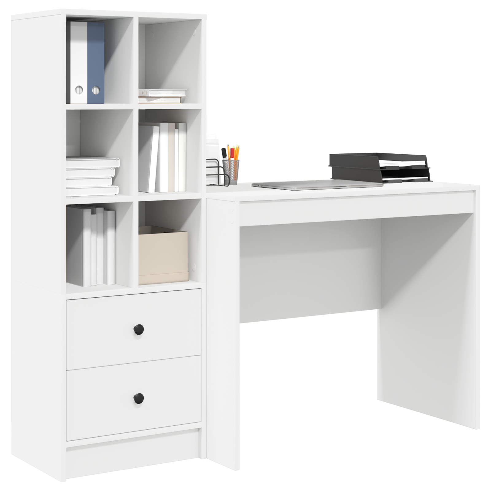 Desk with Storage White Engineered Wood - Image 3