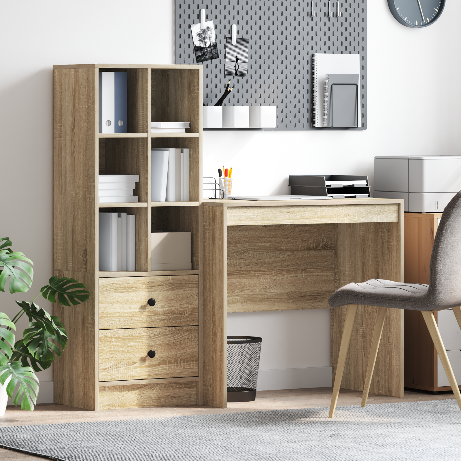 Desk with Storage Sonoma Oak Engineered Wood