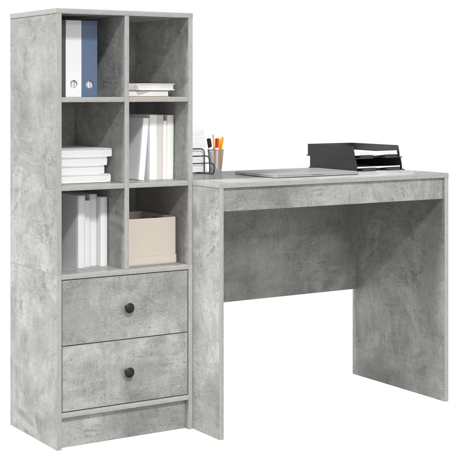 Desk with Storage Concrete Grey Engineered Wood - Image 3