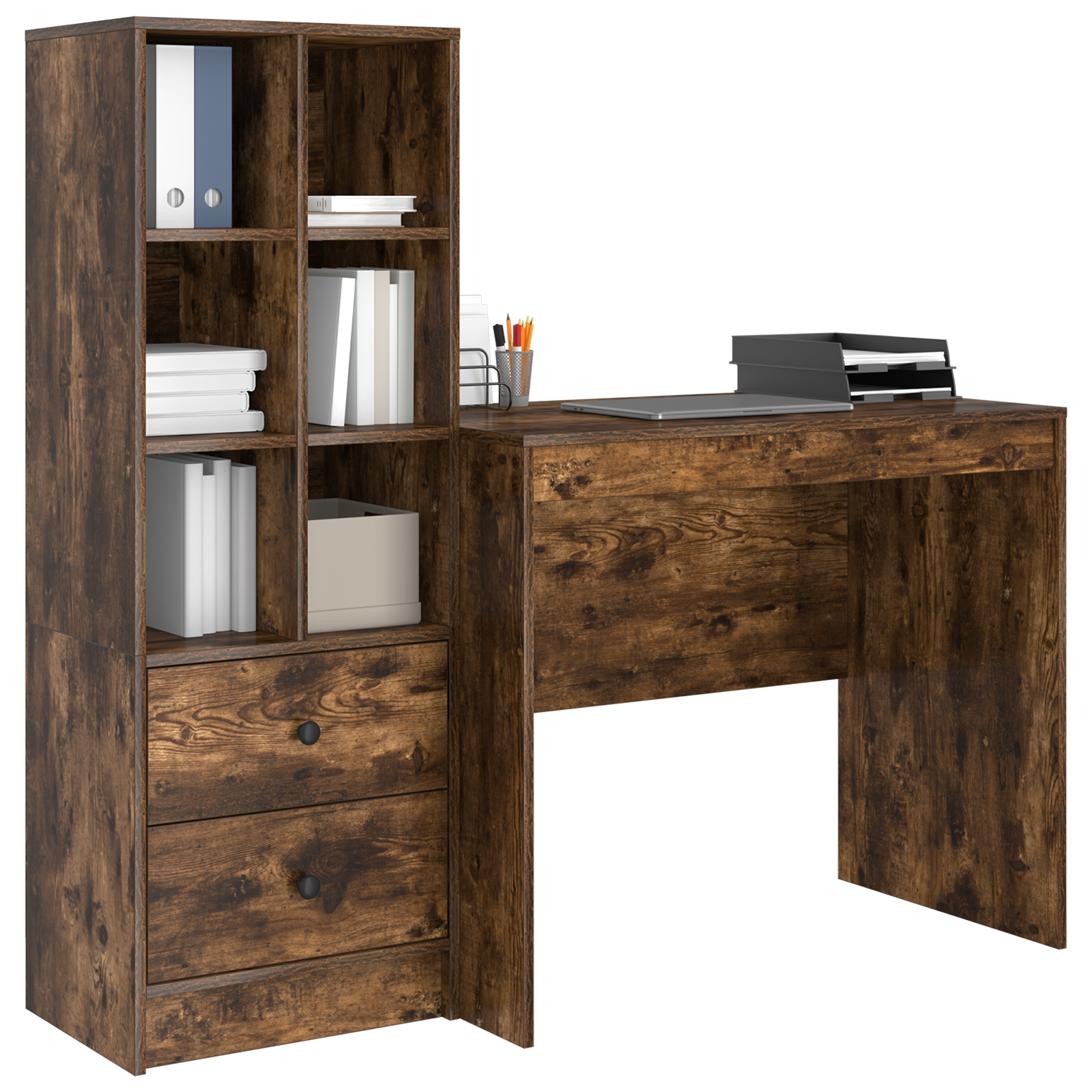 Desk with Storage Smoked Oak Engineered Wood - Image 3