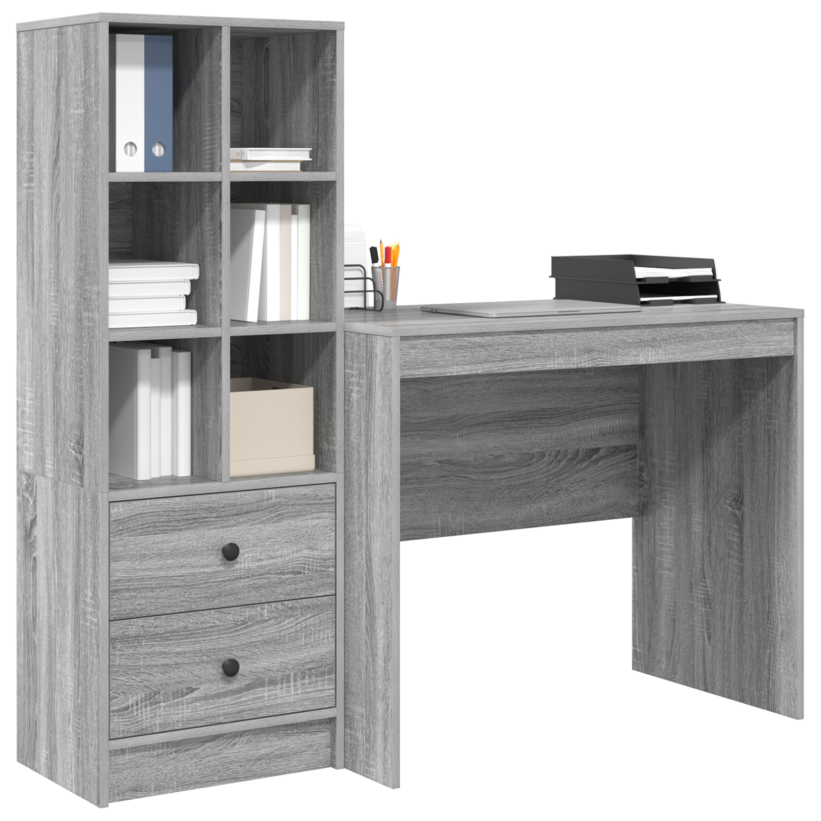Desk with Storage Grey Sonoma Engineered Wood - Image 3