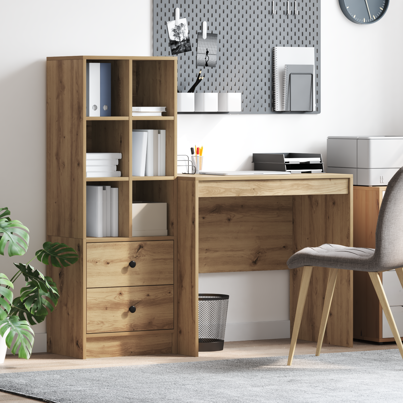 Desk with Storage Artisan Oak Engineered Wood