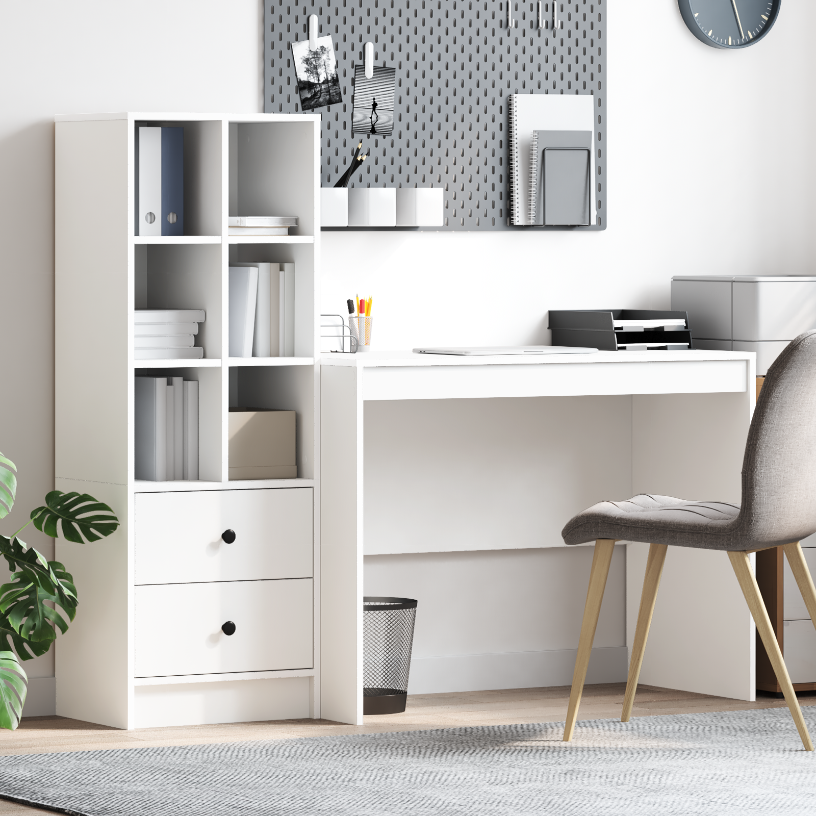 Desk with Storage White Engineered Wood