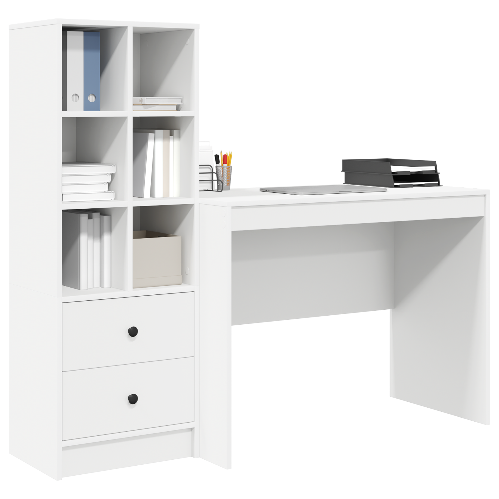 Desk with Storage White Engineered Wood - Image 3