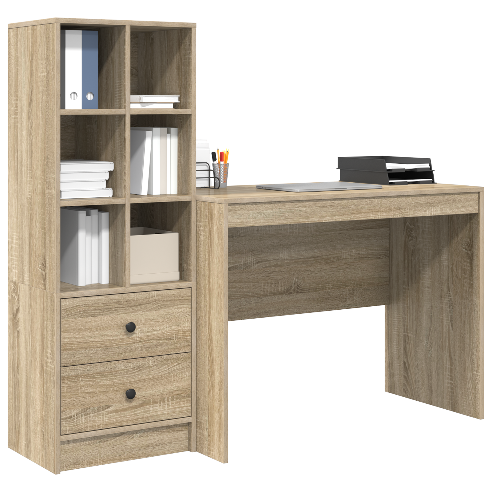Desk with Storage Sonoma Oak Engineered Wood - Image 3