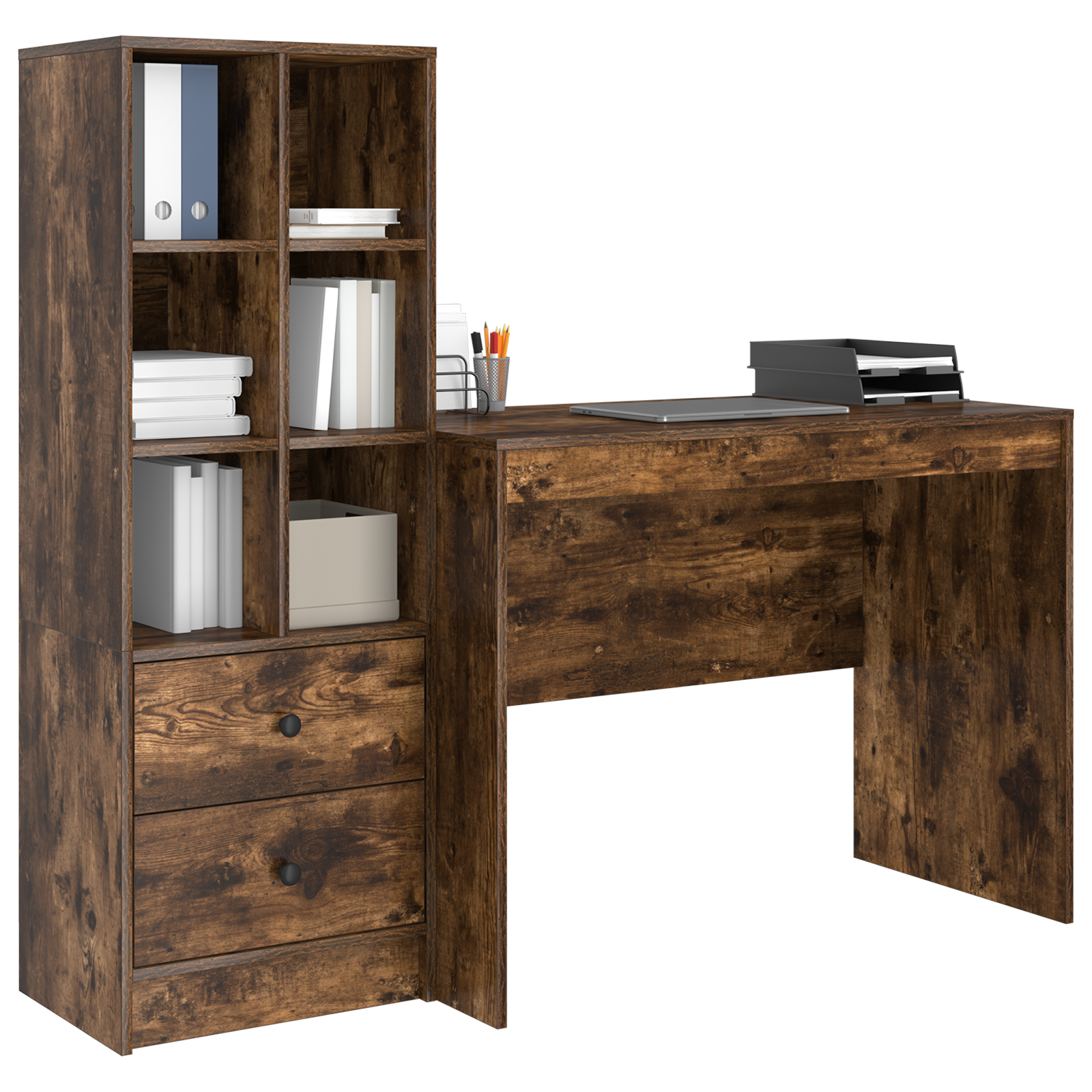 Desk with Storage Smoked Oak Engineered Wood - Image 3