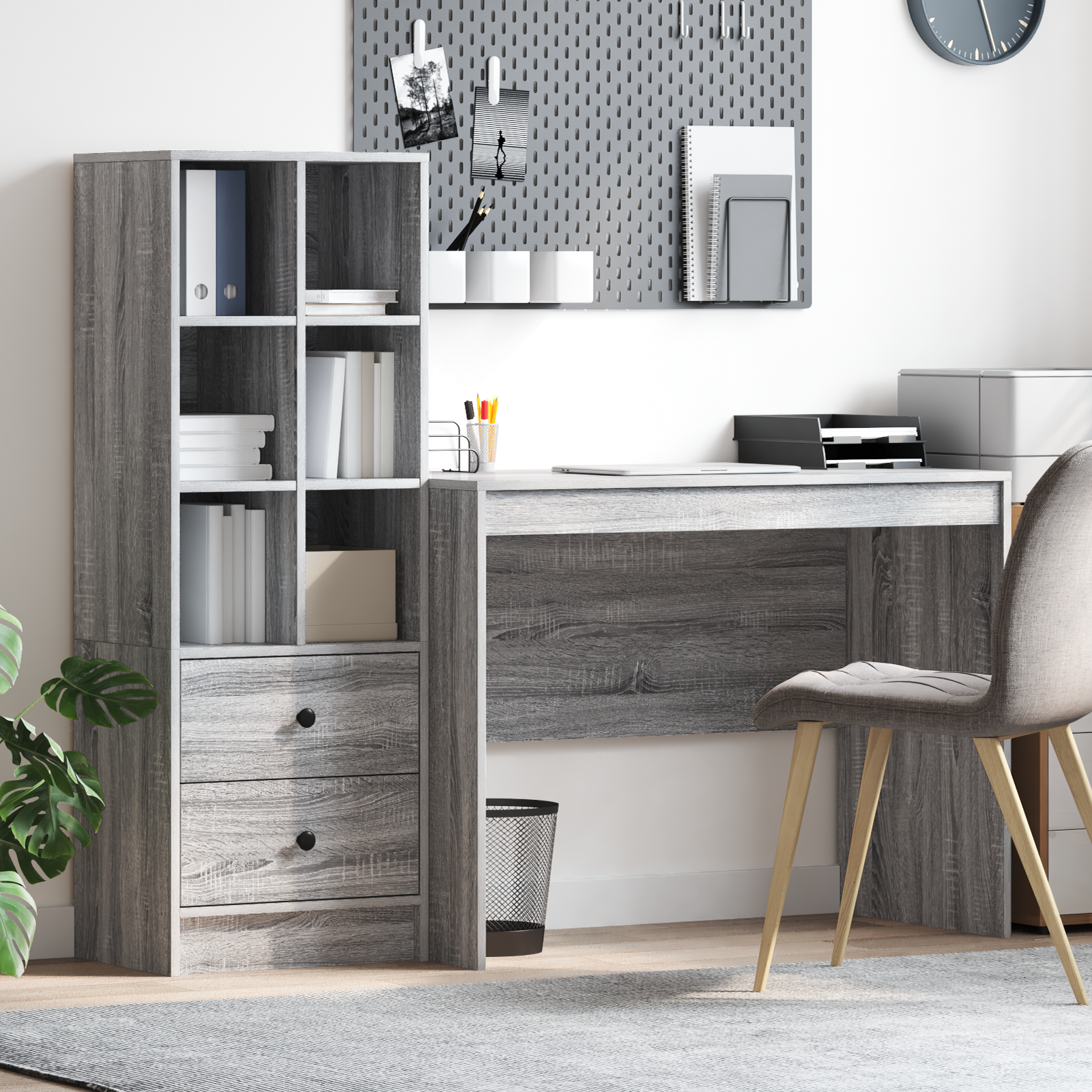 Desk with Storage Grey Sonoma Engineered Wood