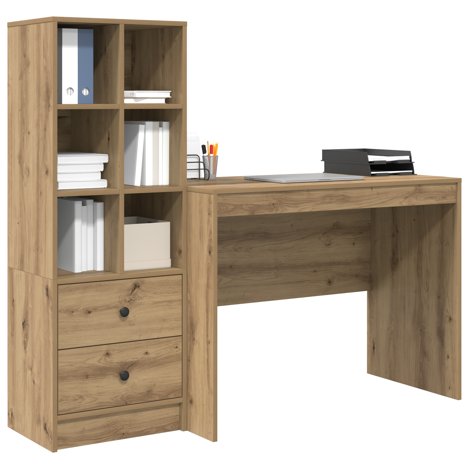 Desk with Storage Artisan Oak Engineered Wood - Image 3