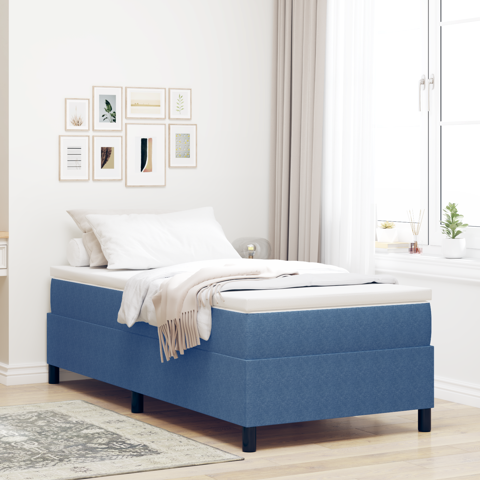 Box Spring Bed Blue 80x200 cm Corduroy Fabric