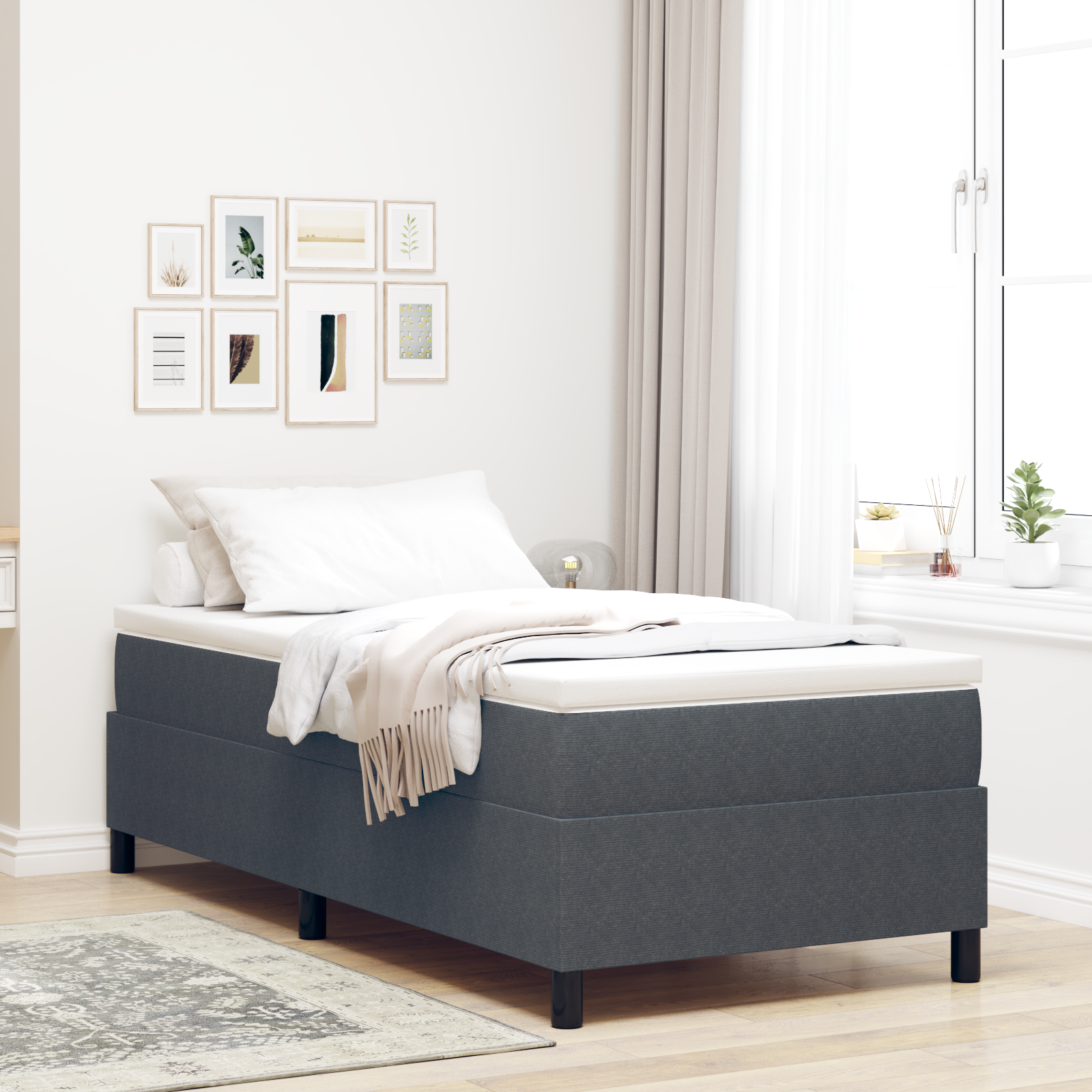 Box Spring Bed Dark Grey 100x200 cm Corduroy Fabric