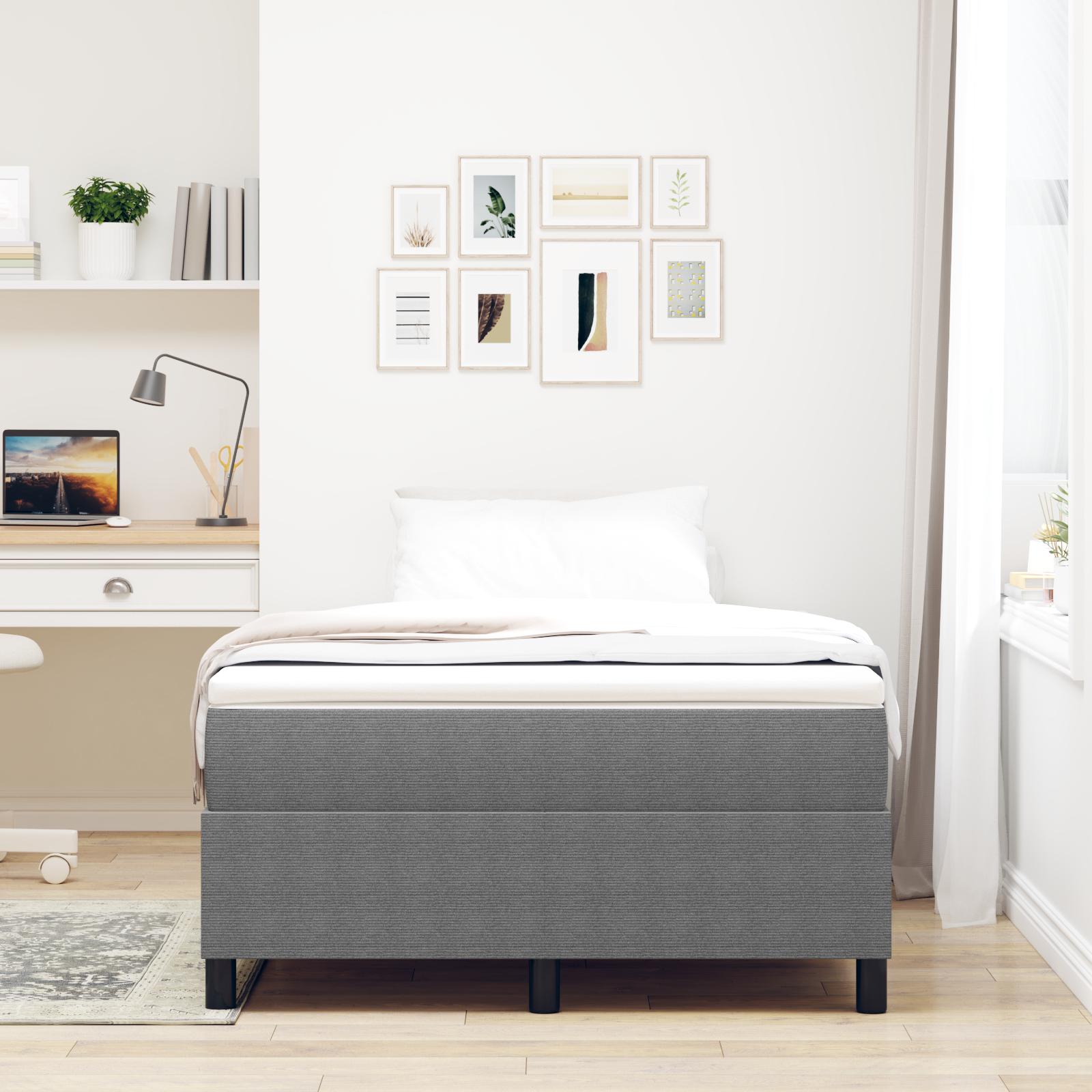 Box Spring Bed Light Grey Small Double Corduroy Fabric - Image 5
