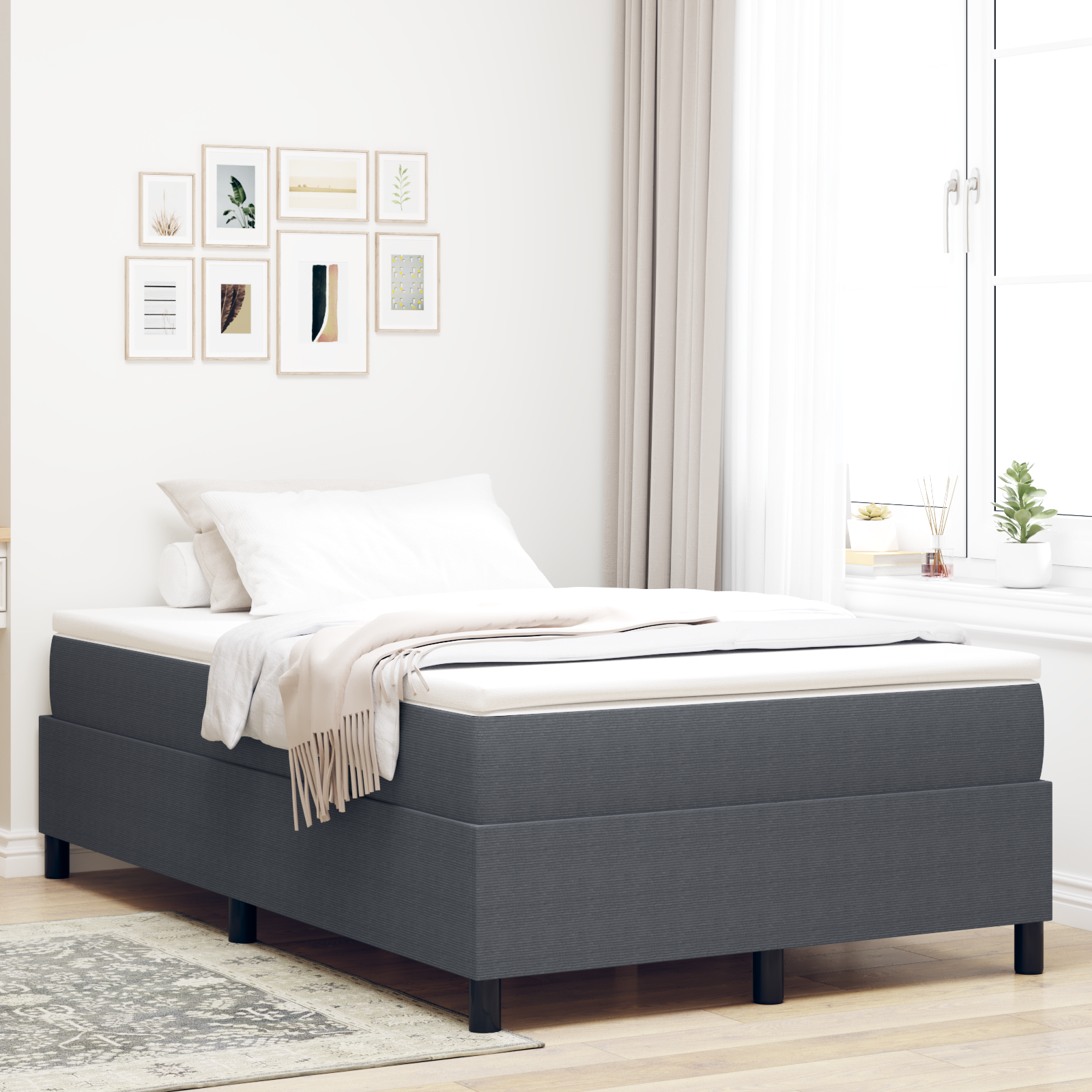 Box Spring Bed Dark Grey Small Double Corduroy Fabric