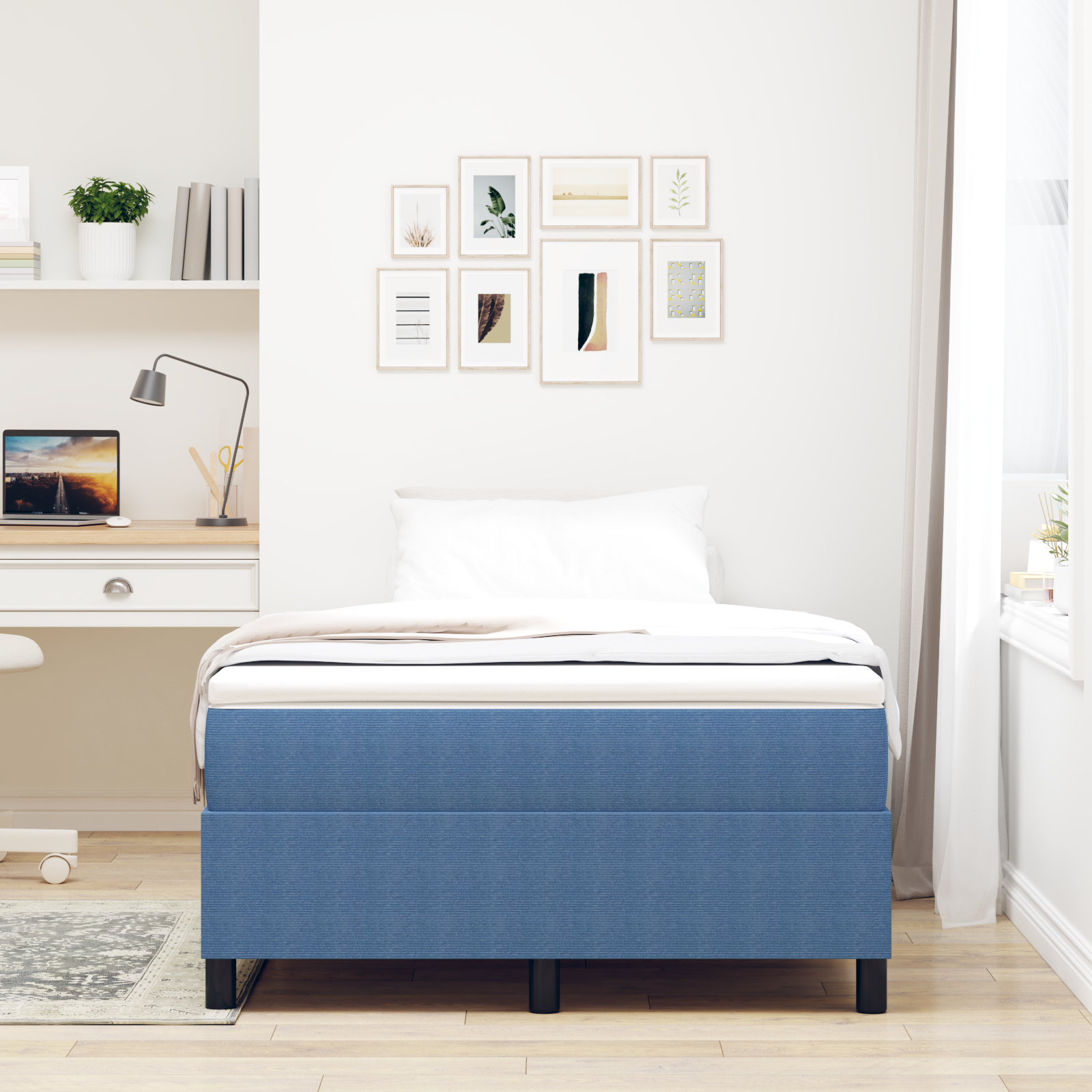 Box Spring Bed Blue Small Double Corduroy Fabric - Image 5