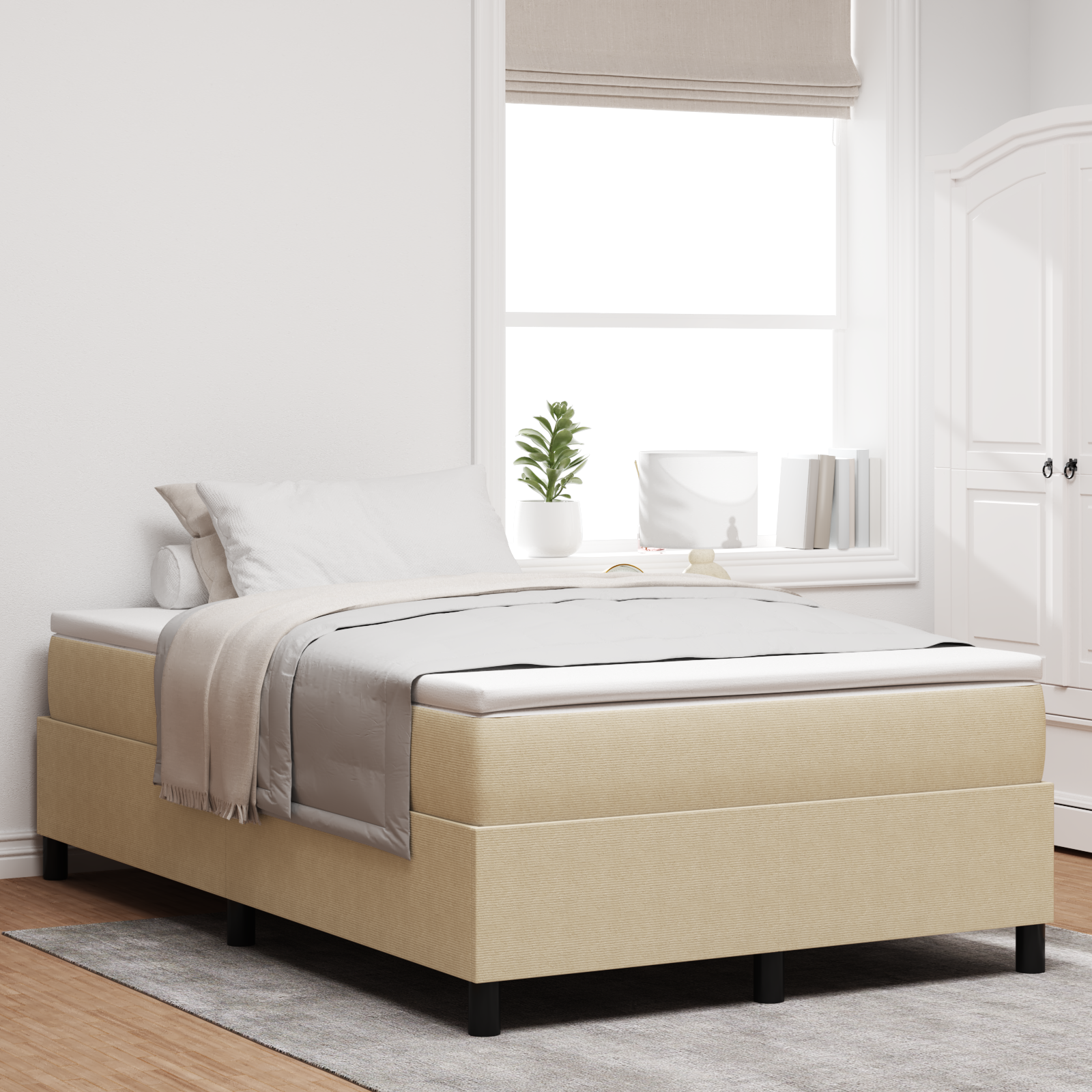 Box Spring Bed Light Green Grey Small Double Corduroy Fabric