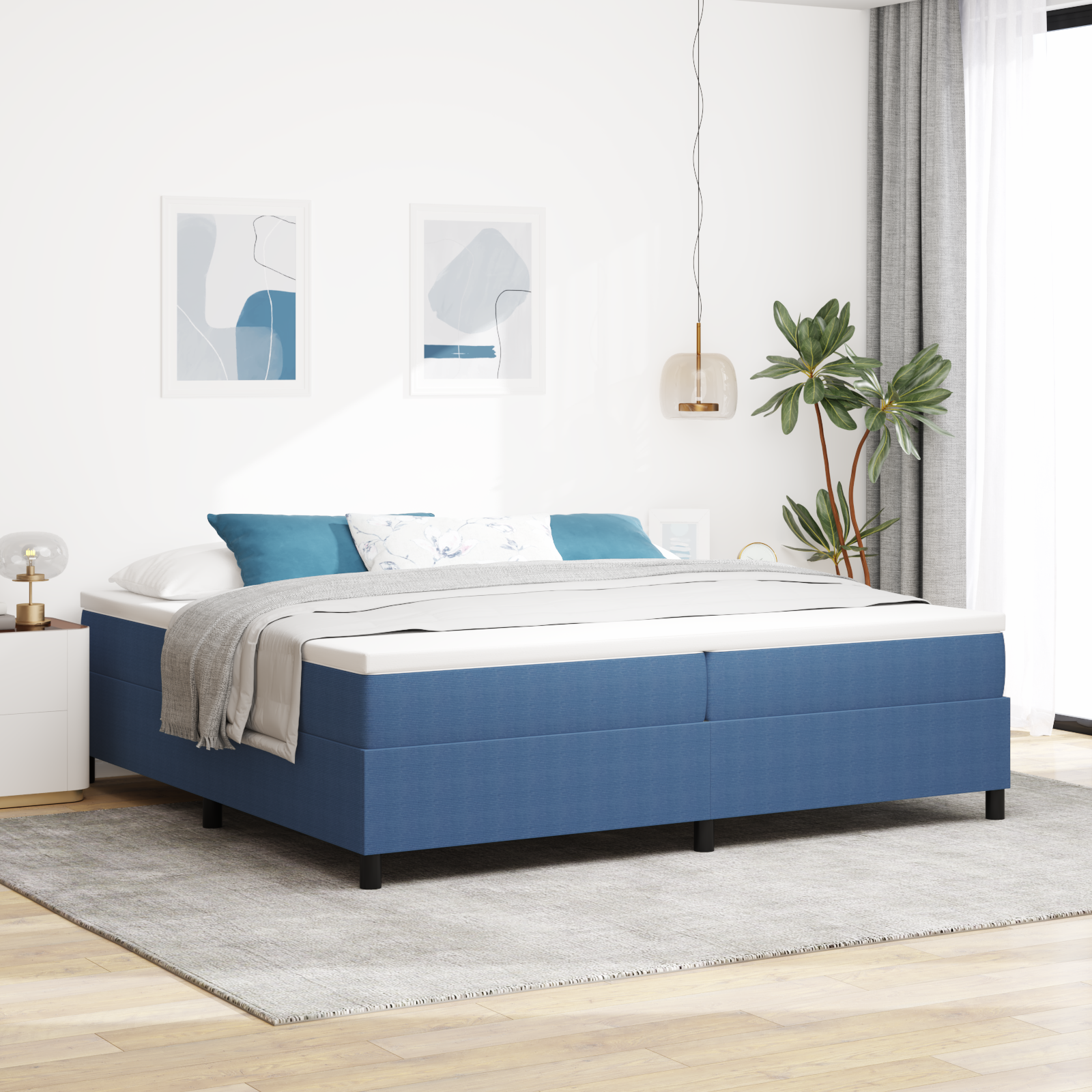 Miegamoji lova su spyruoklėmis Mėlyna 200x200 cm Corduroy audinys