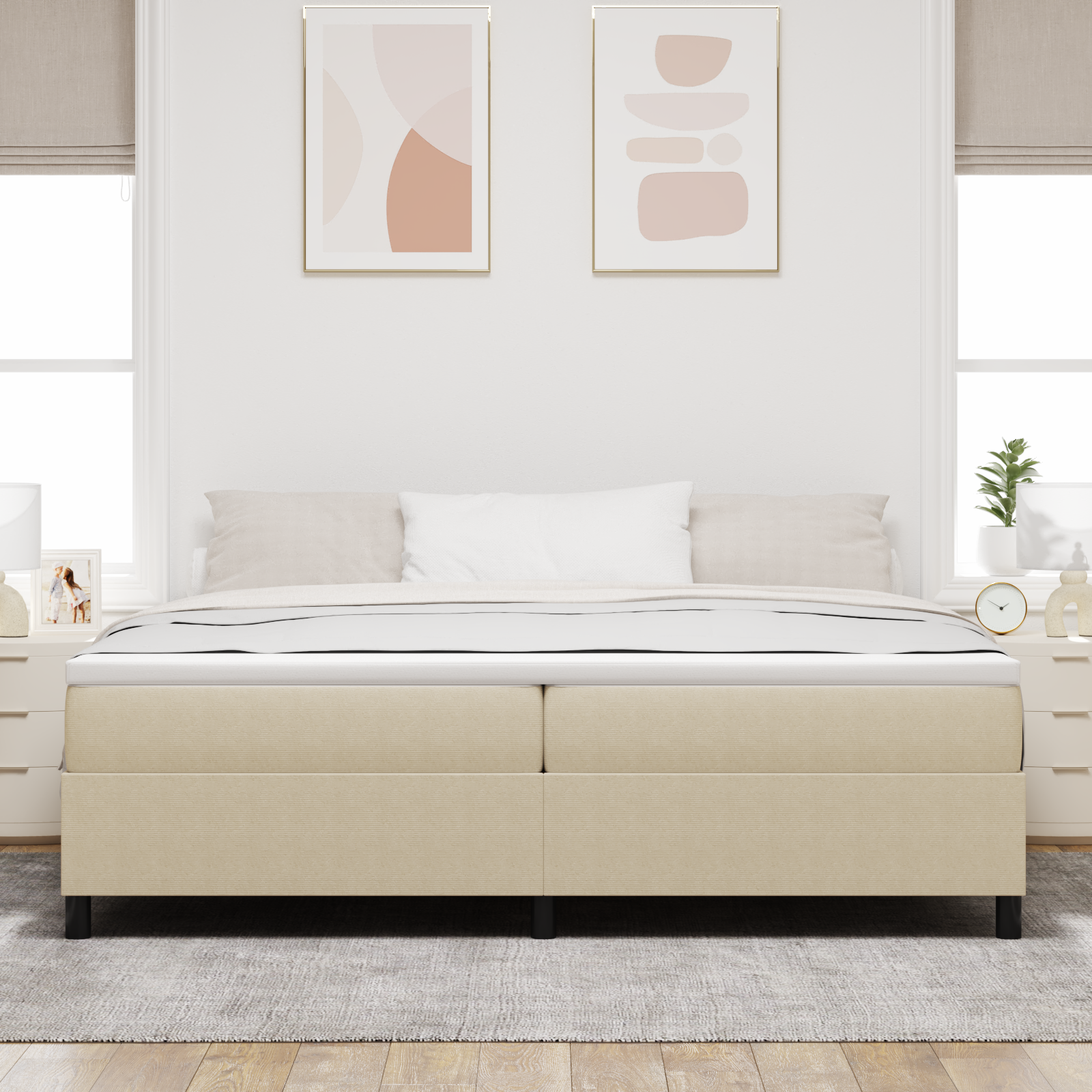 Lova su miegamuoju pagrindu Šviesiai žalia pilka 200x200 cm Šonkaulinė medžiaga - Image 5