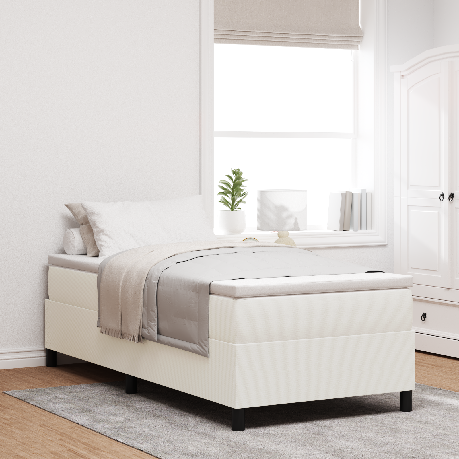 Thumbnail - vidaXL Boxspringbett mit Matratze in Creme, 80 x 200 cm, aus Cordstoff.