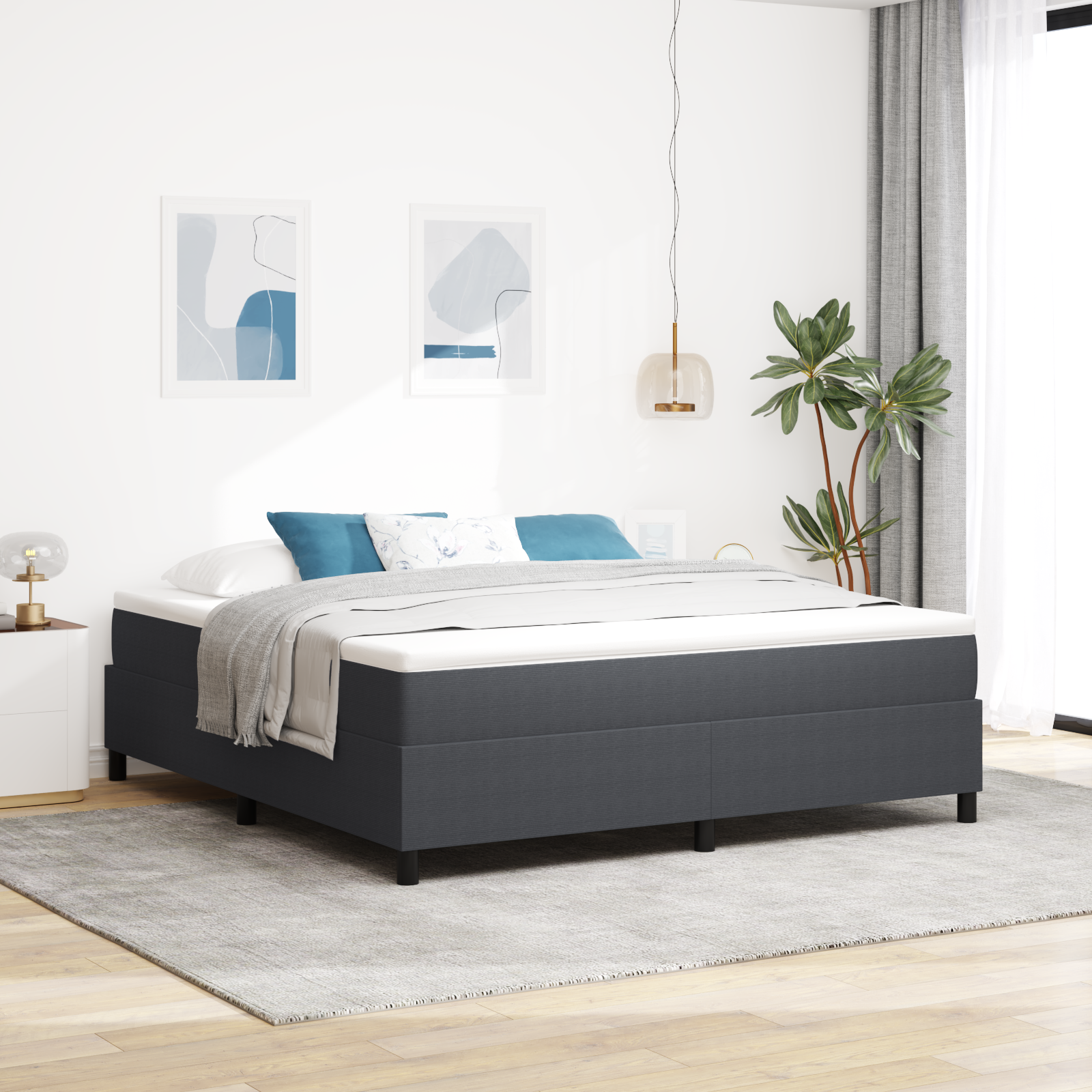 Thumbnail - vidaXL Boxspringbett mit Matratze in Dunkelgrau, Super-King-Größe, aus Cordstoff