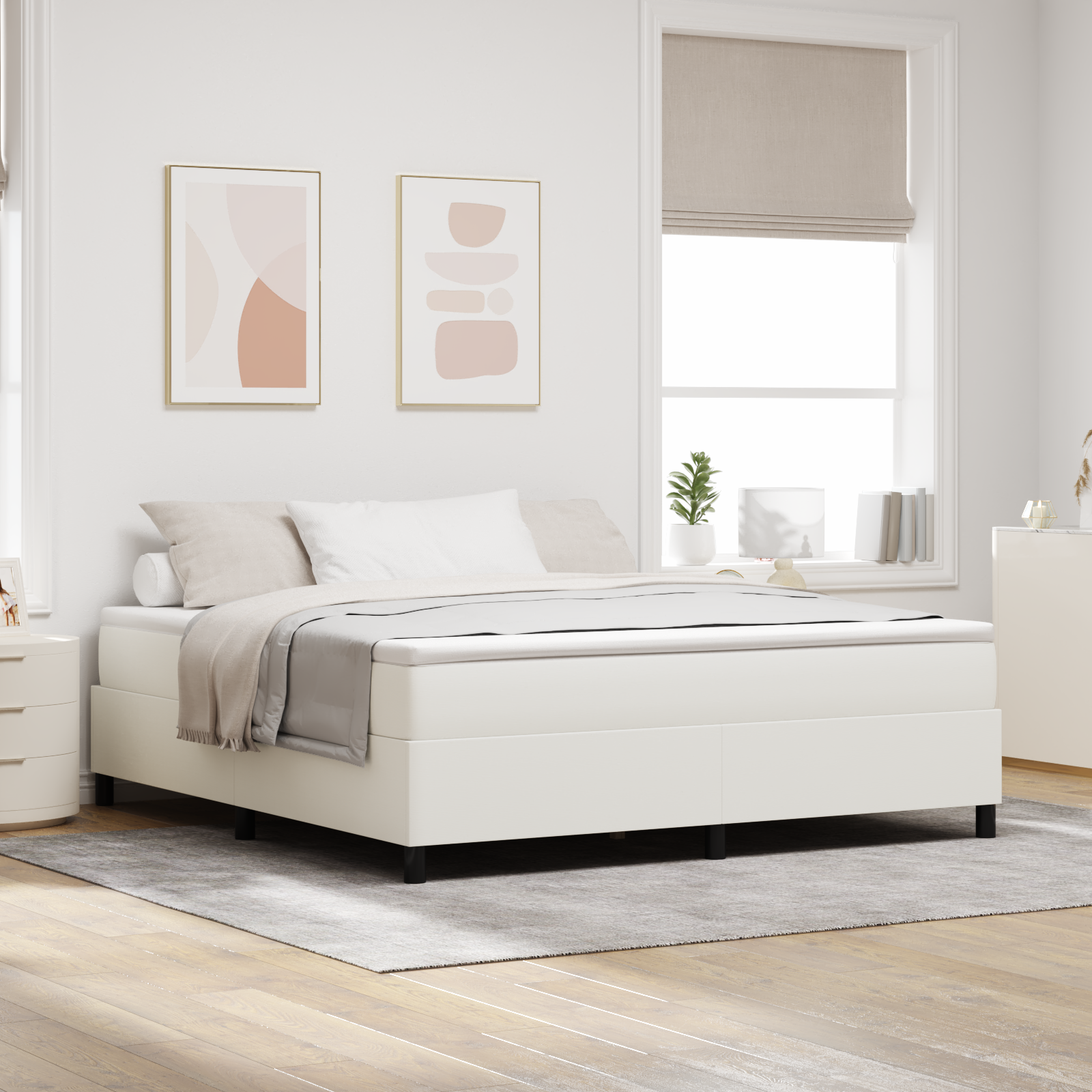 Thumbnail - vidaXL Boxspringbett mit Matratze - Creme, Super King, Cord-Stoff