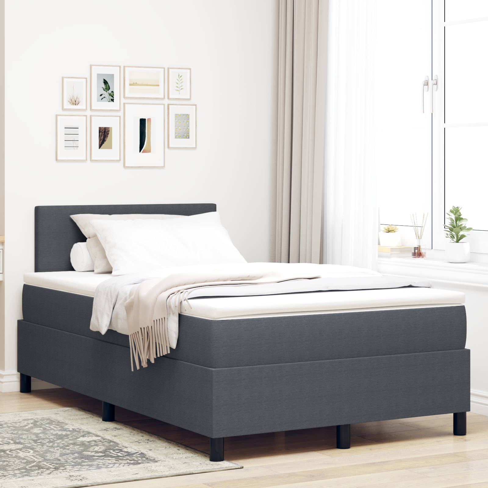 Letto con Rete e Materasso Grigio Scuro 120x200 cm Tessuto in Corduroy