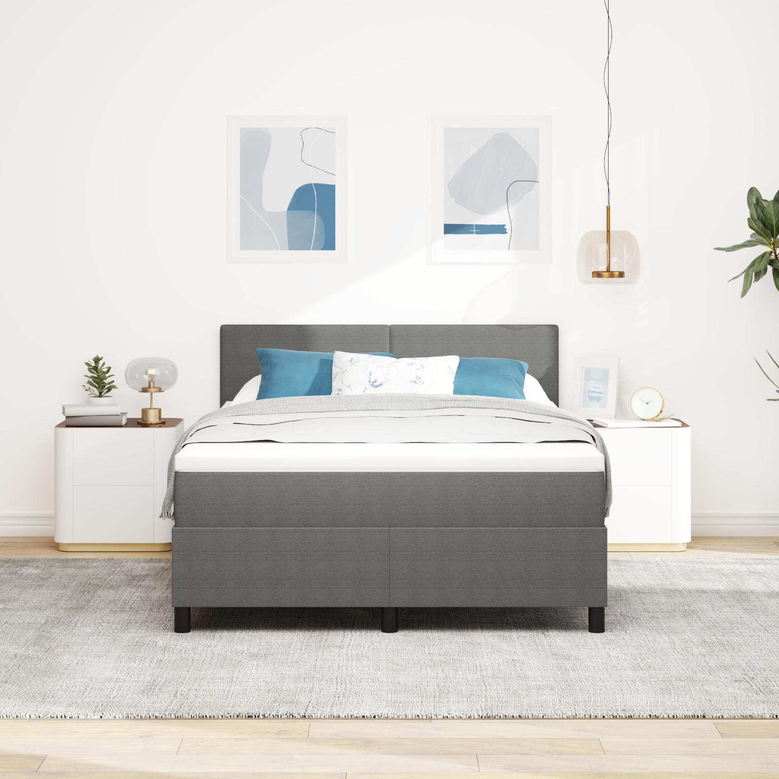 Pakuotės lova su čiužiniu Šviesiai pilka 140x200 cm Šukuotinė medžiaga - Image 5