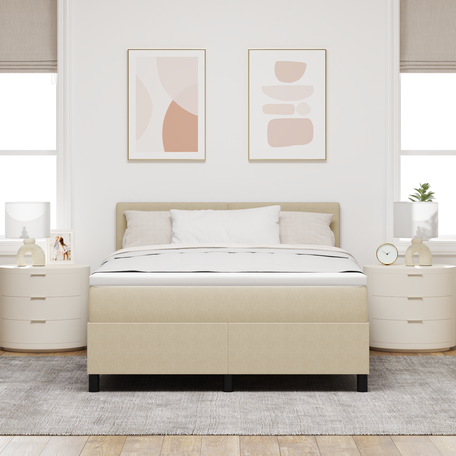 Dėžinis čiužinys su čiužiniu smėlio spalvos 140x200 cm Veliūro audinys - Image 5