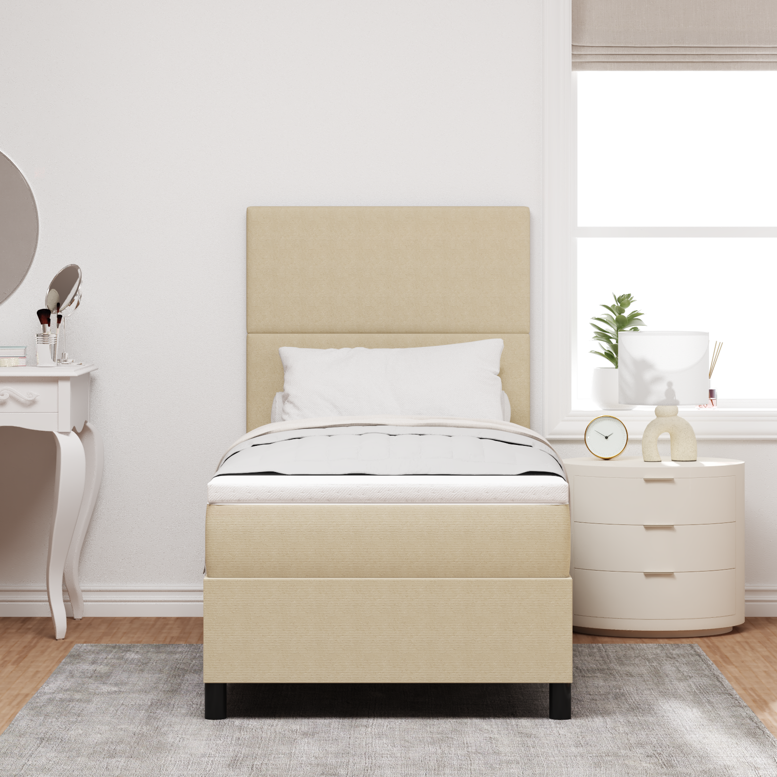 dėžės spyruoklinė lova su čiužiniu šviesiai žaliai pilka 100x200 cm velveto audiniu - Image 5