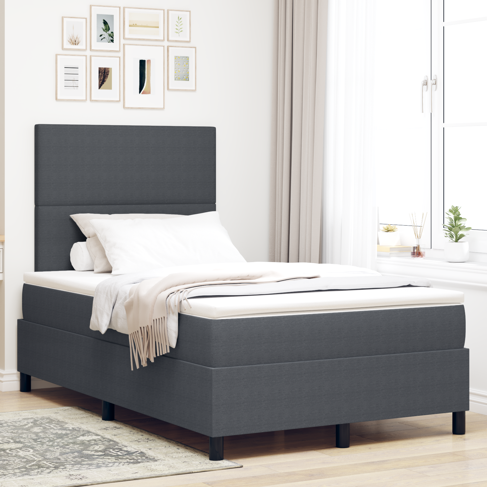 Letto con Box Spring con Materasso Grigio Scuro 120x200 cm Tessuto in Velluto a Coste