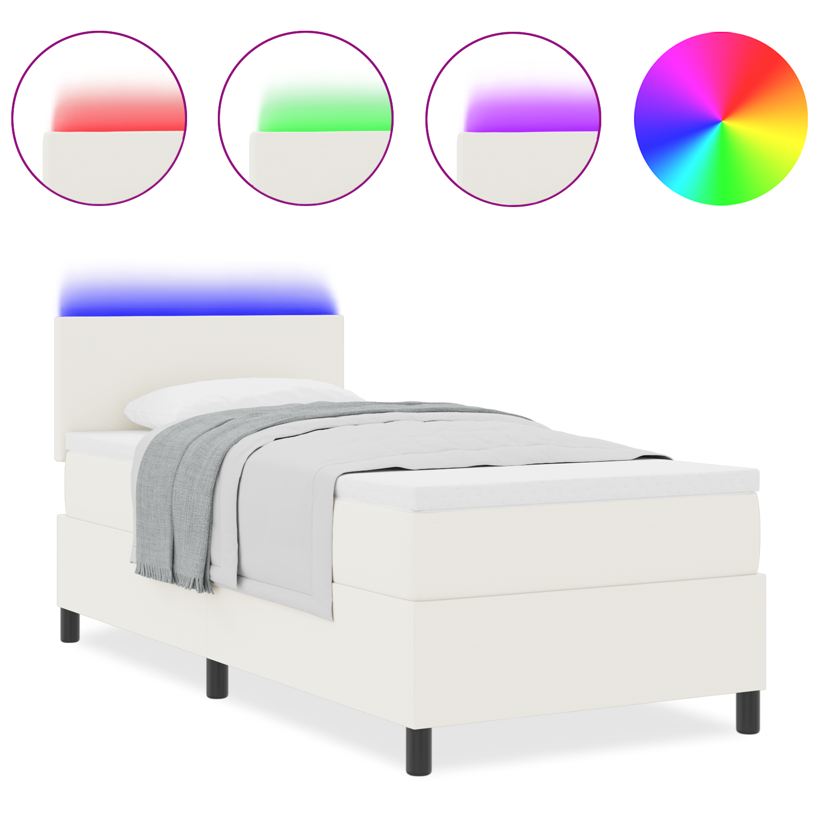 Box Spring Bed with Mattress & LED Cream 100x200 cm Corduroy Fabric - Image 4