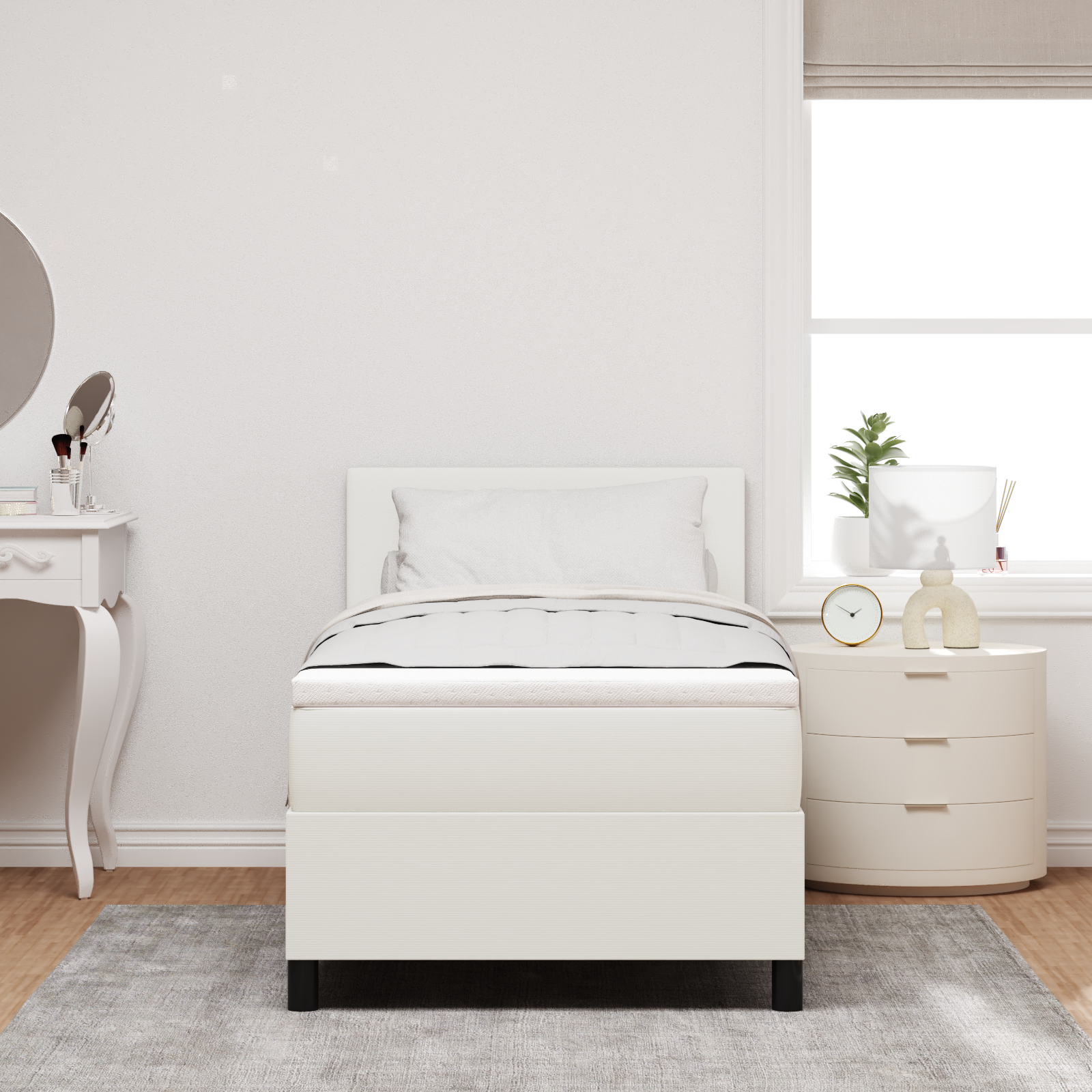 Box Spring Bed with Mattress & LED Cream 100x200 cm Corduroy Fabric - Image 5