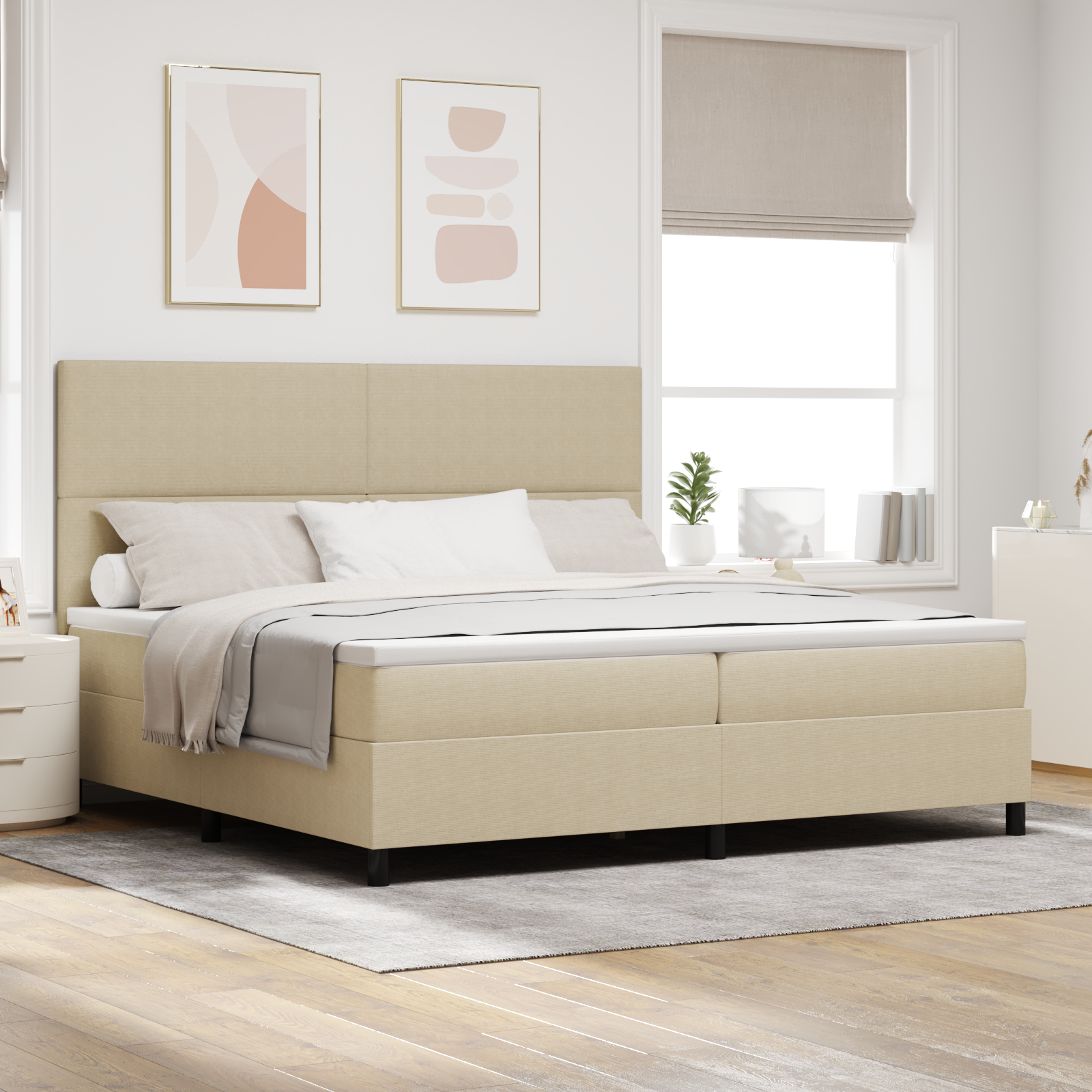Letto Box Spring con Materasso e Luce LED Verde Grigio 200x200 cm Tessuto in Velluto