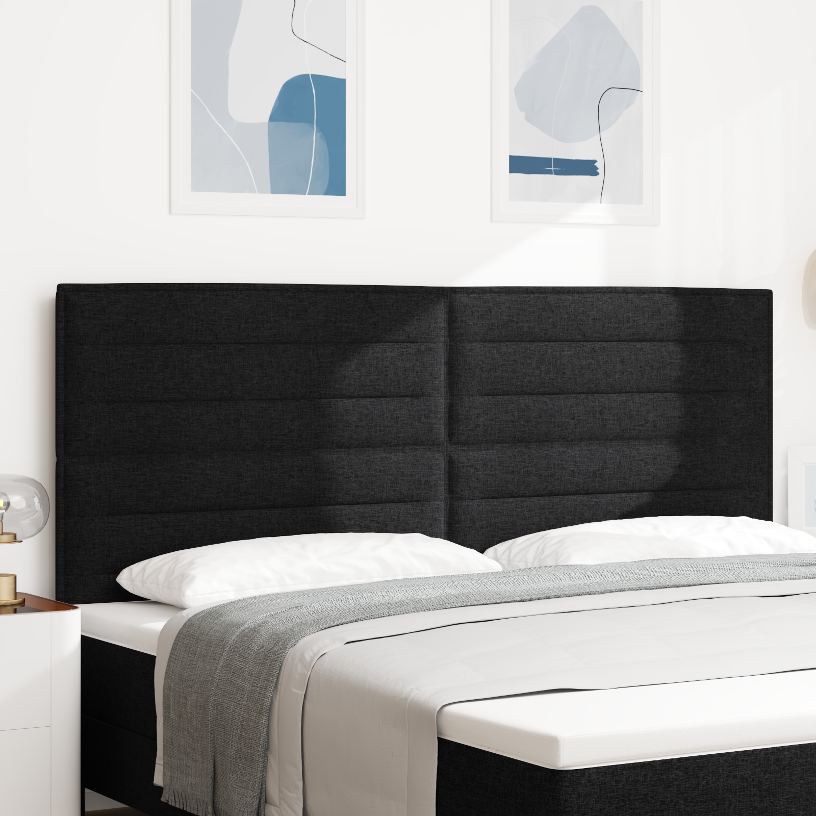 Headboard Lines Design Black 200 cm Fabric