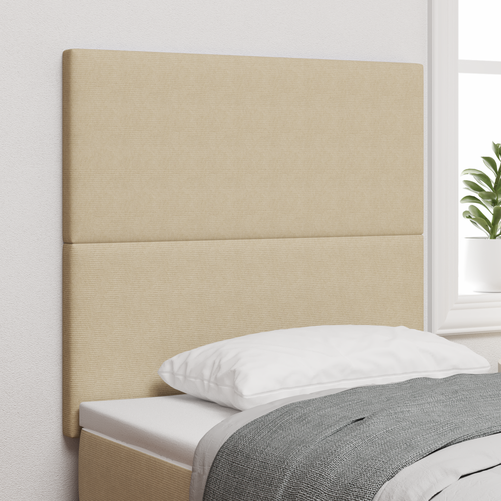 Headboard Plain Design Light Green Grey 100 cm Corduroy Fabric