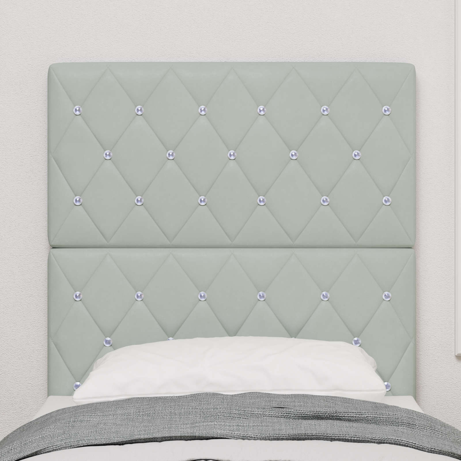 Headboard Crystal Button Tufted Light Grey 80 cm Velvet - Image 3