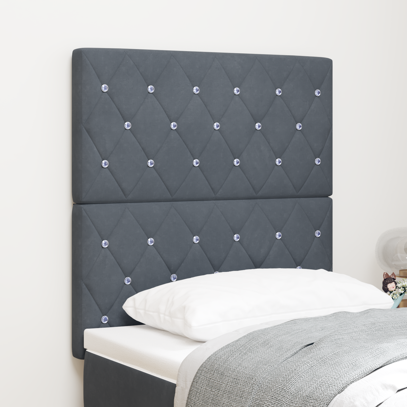 Headboard Crystal Button Tufted Dark Grey 80 cm Velvet