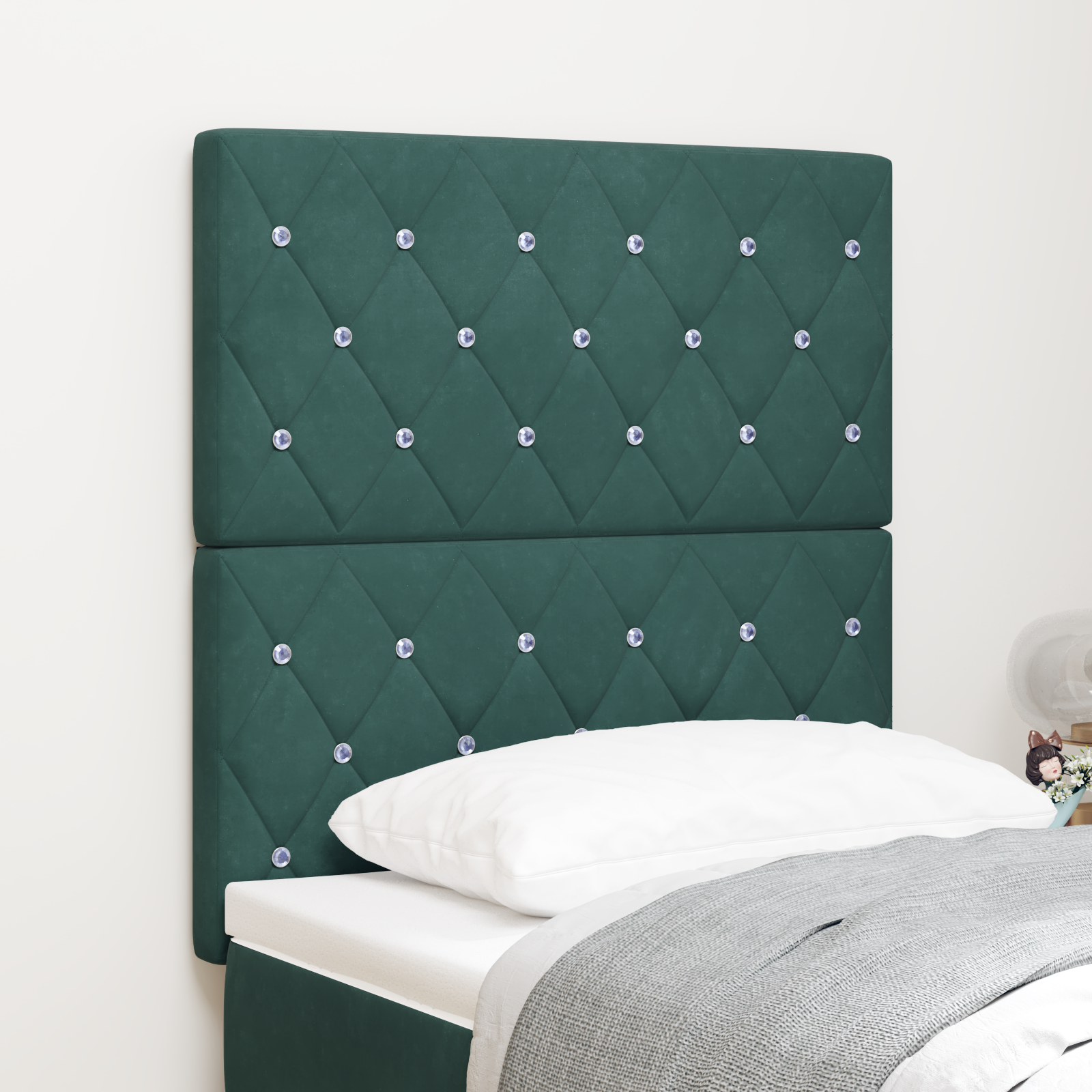 Headboard Crystal Button Tufted Dark Green 80 cm Velvet