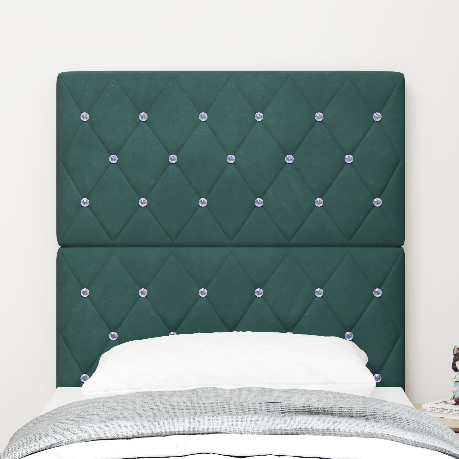 Headboard Crystal Button Tufted Dark Green 80 cm Velvet - Image 3