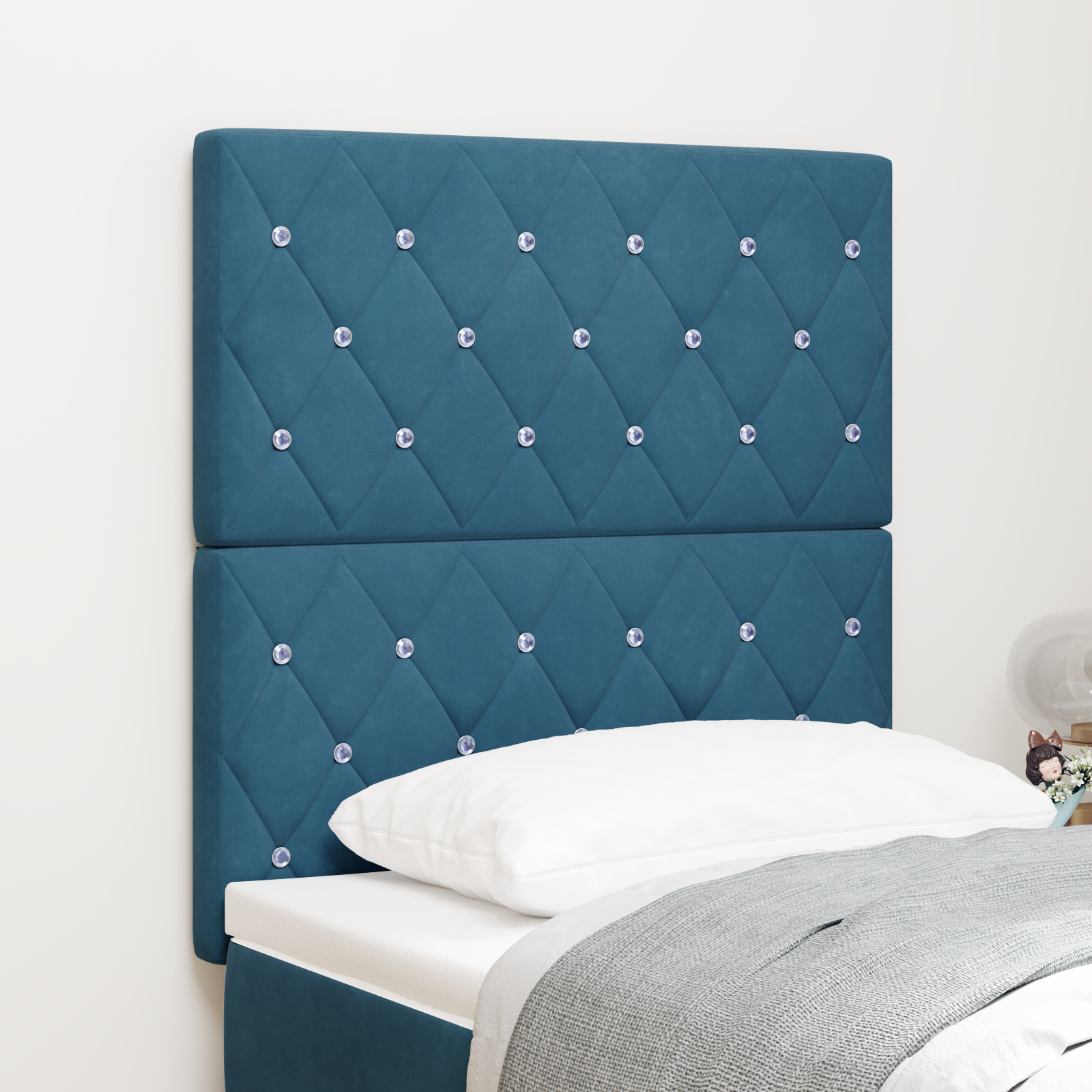 Headboard Crystal Button Tufted Dark Blue 80 cm Velvet