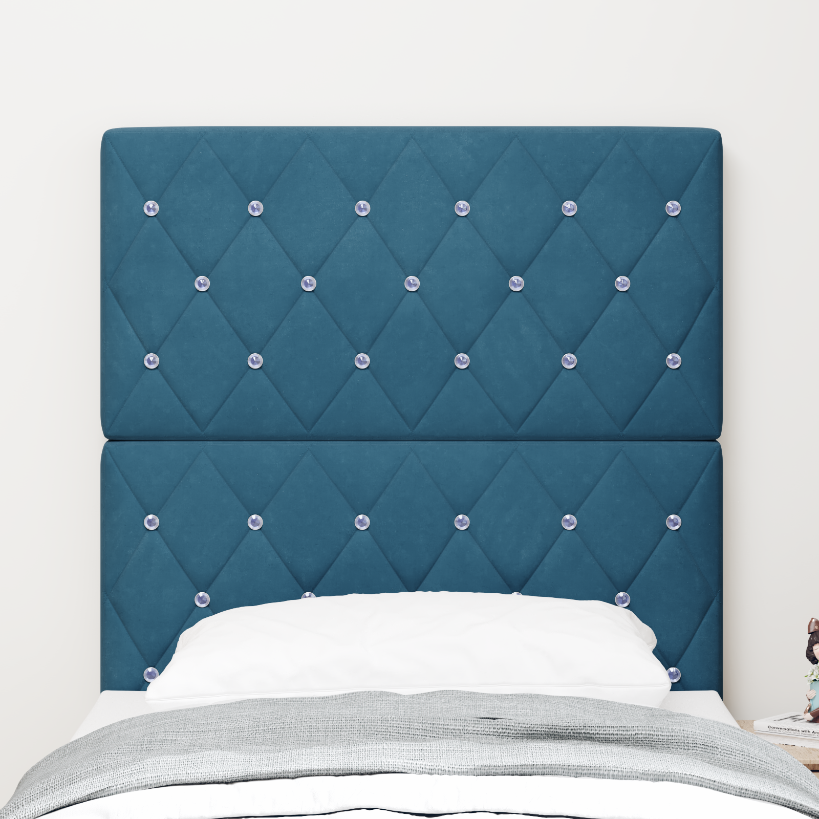 Headboard Crystal Button Tufted Dark Blue 80 cm Velvet - Image 3