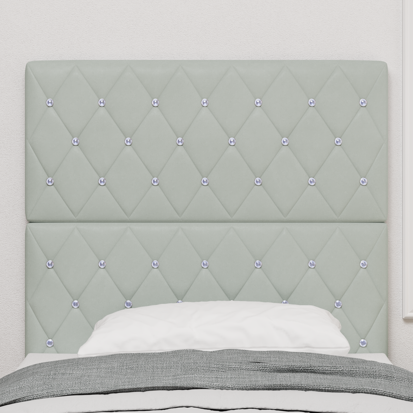Headboard Crystal Button Tufted Light Grey 90 cm Velvet - Image 3