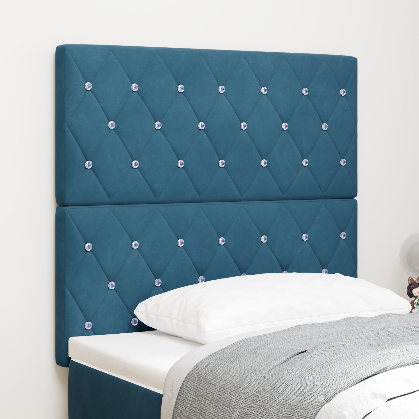 Headboard Crystal Button Tufted Dark Blue 90 cm Velvet