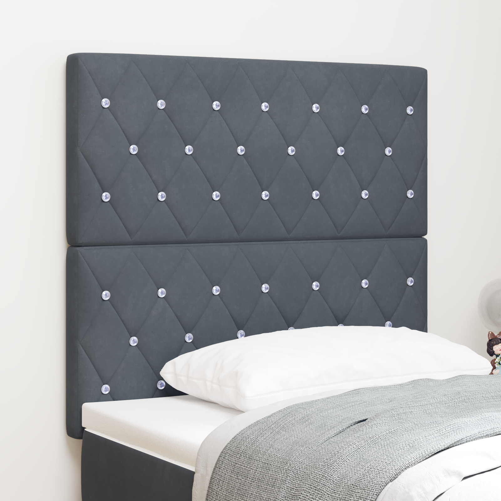 Headboard Crystal Button Tufted Dark Grey 100 cm Velvet