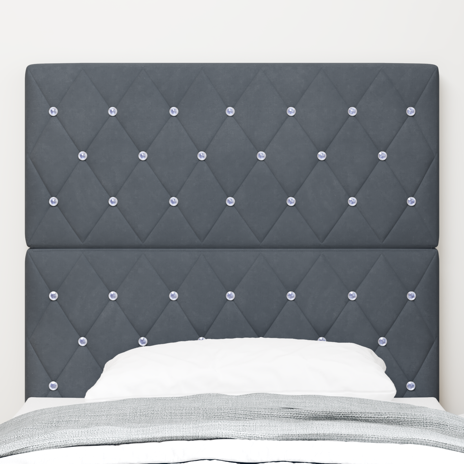 Headboard Crystal Button Tufted Dark Grey 100 cm Velvet - Image 3