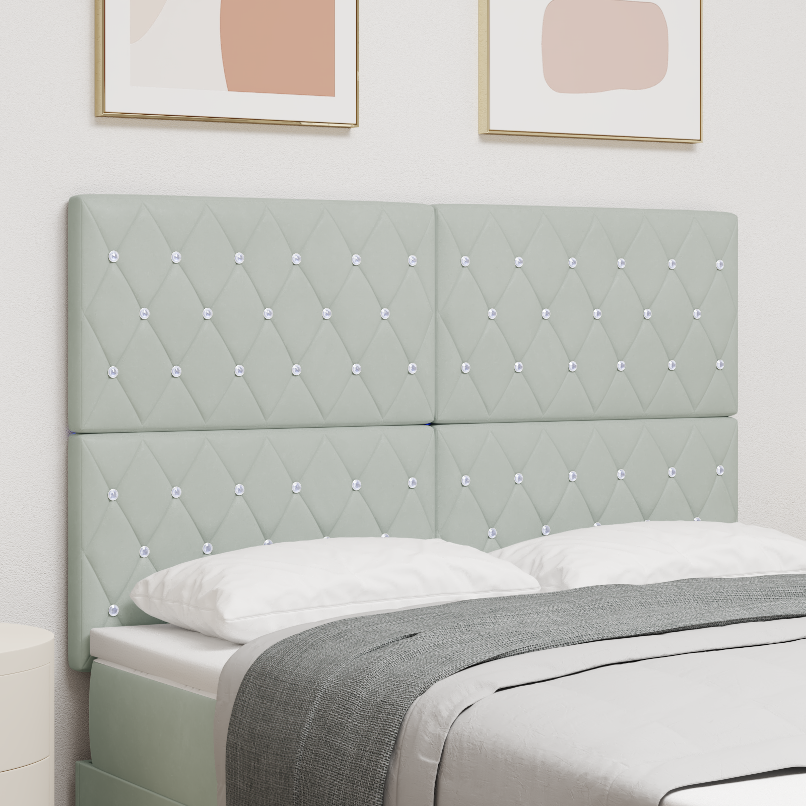 Headboard Crystal Button Tufted Light Grey 140 cm Velvet