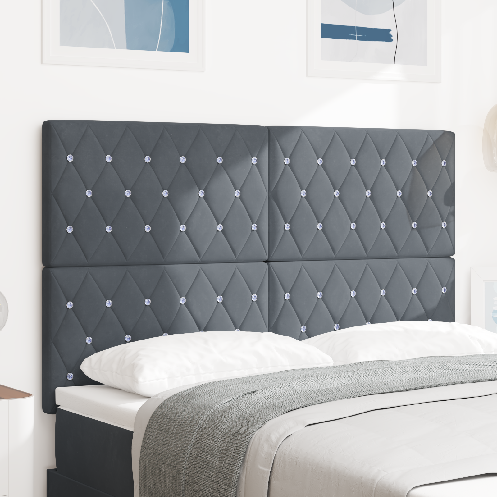 Headboard Crystal Button Tufted Dark Grey 140 cm Velvet