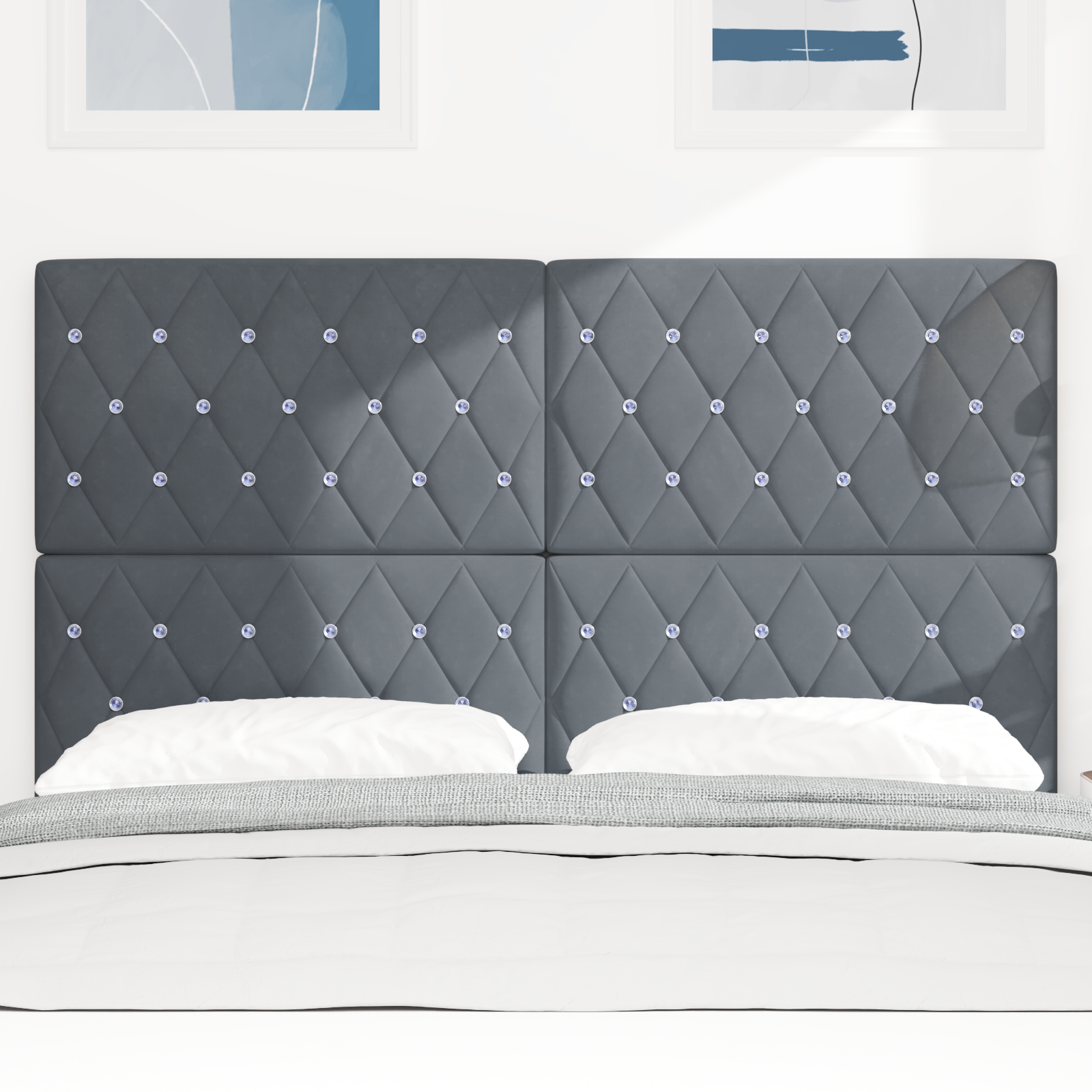 Headboard Crystal Button Tufted Dark Grey 140 cm Velvet - Image 3